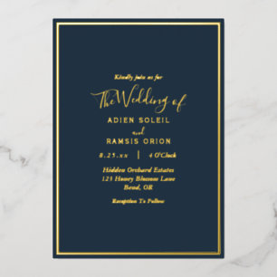 Elegant Modern Navy Gold Wedding Foil Invitation