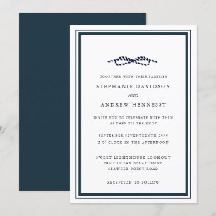 Elegant Modern Navy Nautical Knot Minimalist Invitation