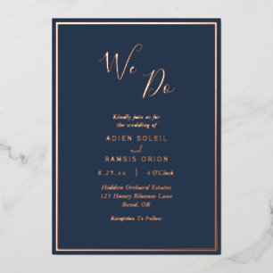 Elegant Modern Navy Rose Gold We Do Wedding