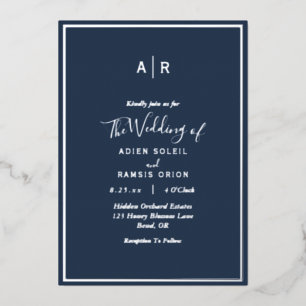 Elegant Modern Navy Silver Monogram Wedding