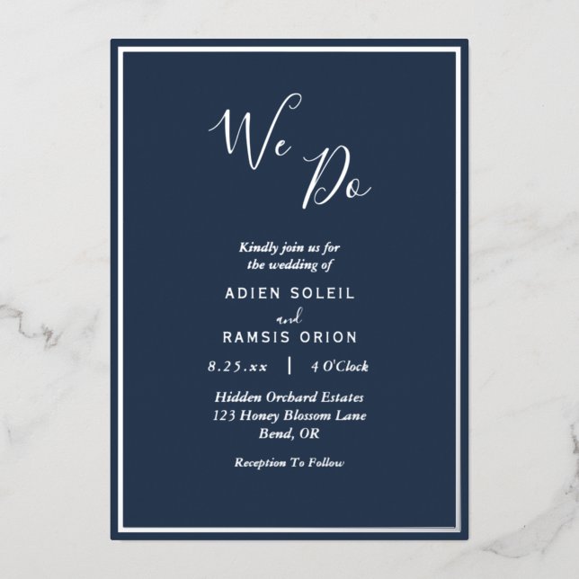 Elegant Modern Navy Silver We Do Wedding (Front)