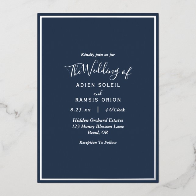 Elegant Modern Navy Silver Wedding (Front)