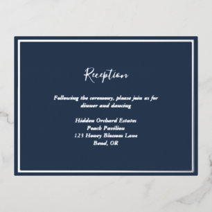 Elegant Modern Navy Silver Wedding Reception Card