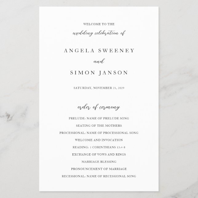 Elegant Modern Neutral Wedding Program (Front)
