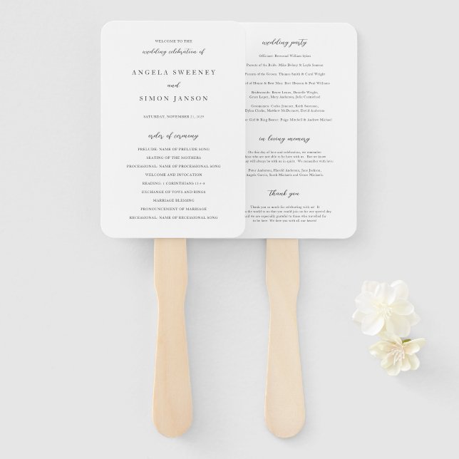 Elegant Modern Neutral Wedding Program Hand Fan (Front and Back)