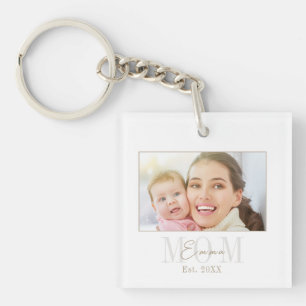 Elegant Modern New Mom Est. Year Photograph Keychain