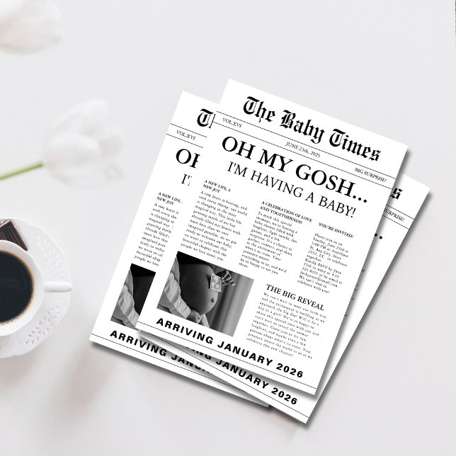 Elegant modern newspaper baby shower invitation (Creator Uploaded)