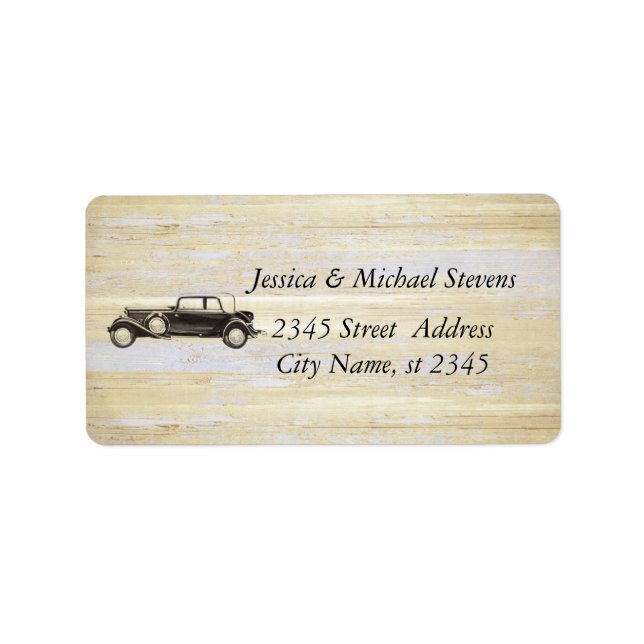 Elegant modern old car vintage wedding label (Front)