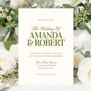 Elegant Modern Old Money Olive Green Wedding Invitation