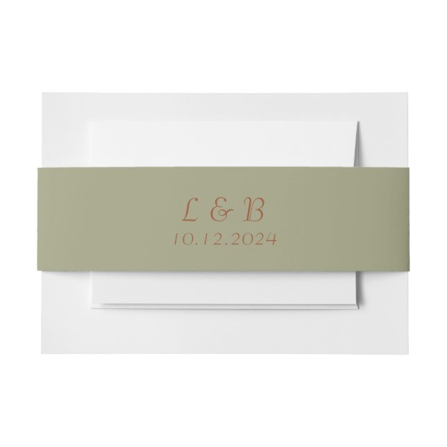 Elegant modern olive green invitation belly band (Front Example)