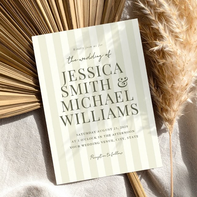Elegant Modern Olive Green Striped Wedding Invitation (Creator Uploaded)