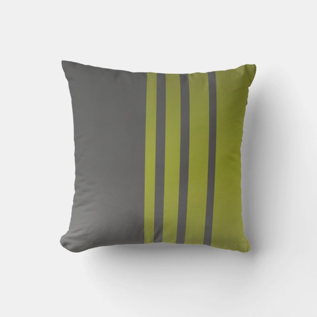 Elegant, modern, olive green stripes on dark grey outdoor pillow (Front)