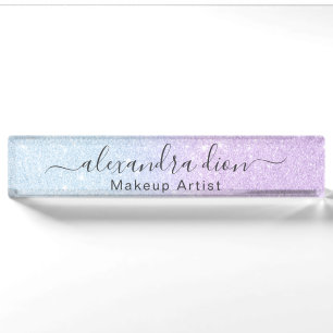 Elegant Modern ombre blue & purple glitter Nameplate