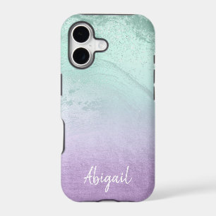 Elegant modern ombre purple & mint glitter marble