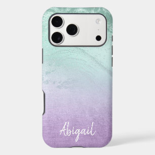 Elegant modern ombre purple & mint glitter marble