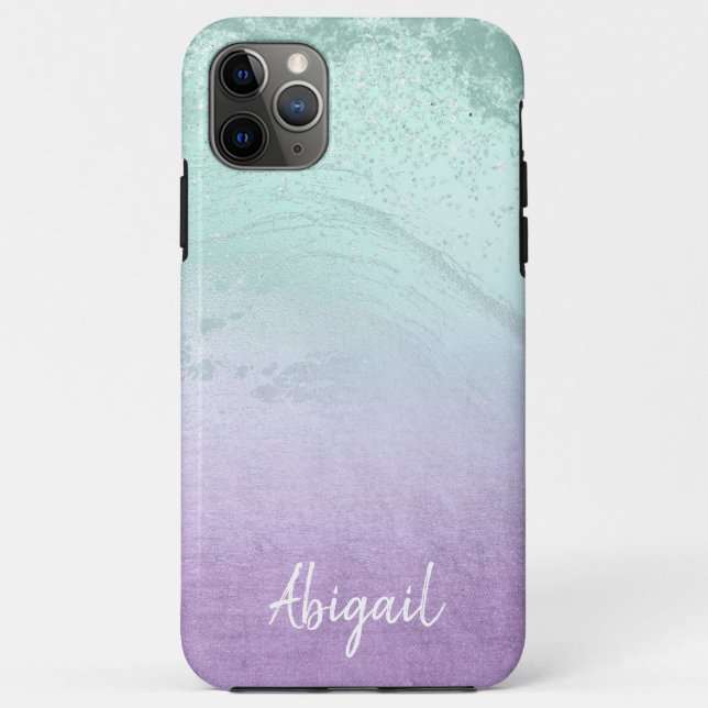 Elegant modern ombre purple & mint glitter marble Case-Mate iPhone case (Back)