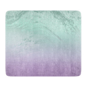 Elegant modern ombre purple & mint glitter marble cutting board