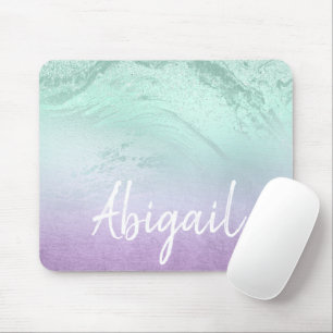 Elegant modern ombre purple & mint glitter marble mouse pad
