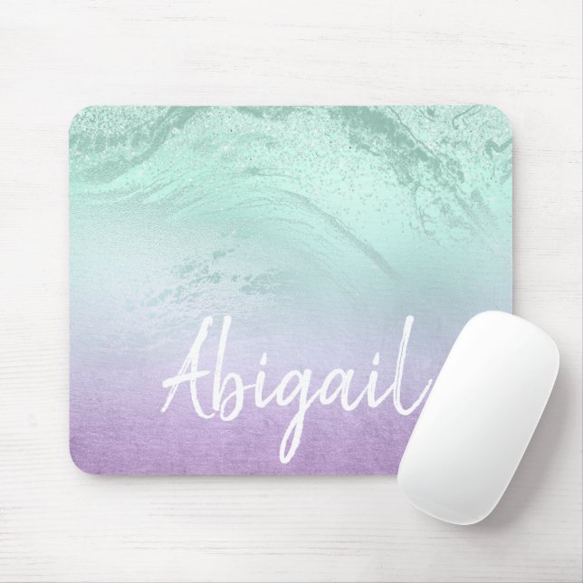 Elegant modern ombre purple & mint glitter marble mouse pad (With Mouse)