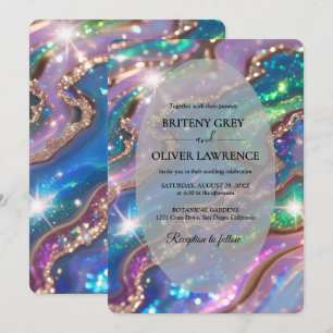 Elegant Modern opal stone and glitter weeding Invitation
