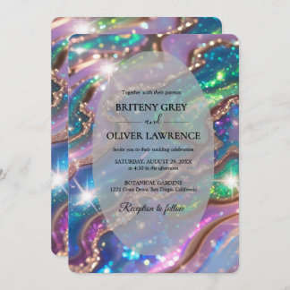 Elegant Modern opal stone and glitter weeding Invitation