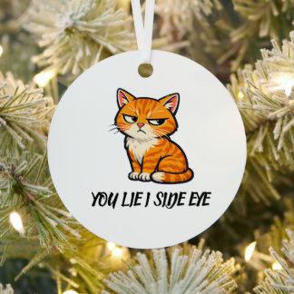 Elegant Modern Orange Cat Ceramic Christmas  Metal Ornament