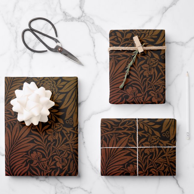 Elegant Modern Orange Rust Black Floral Pattern Wrapping Paper Sheet (Front)