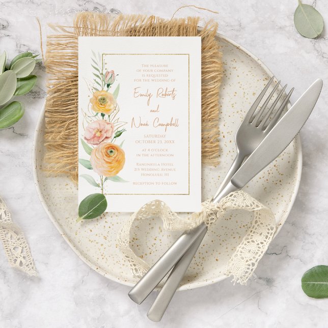 Elegant Modern Orange Yellow Watercolor Floral Invitation (Creator Uploaded)