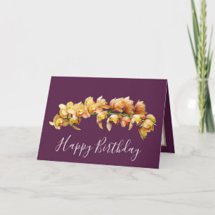 Elegant Modern Orchids Plum Back Flower Birthday Card