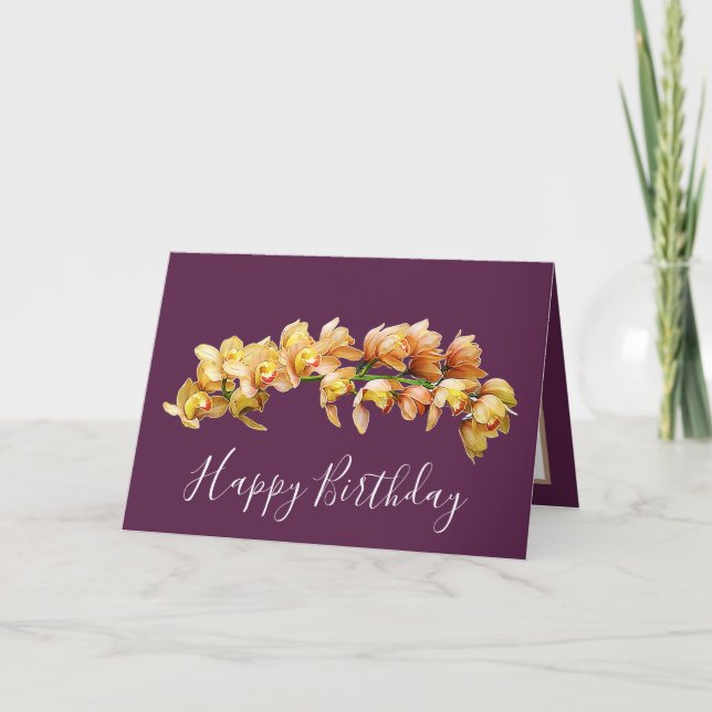 Elegant Modern Orchids Plum Back Flower Birthday Card (Front)