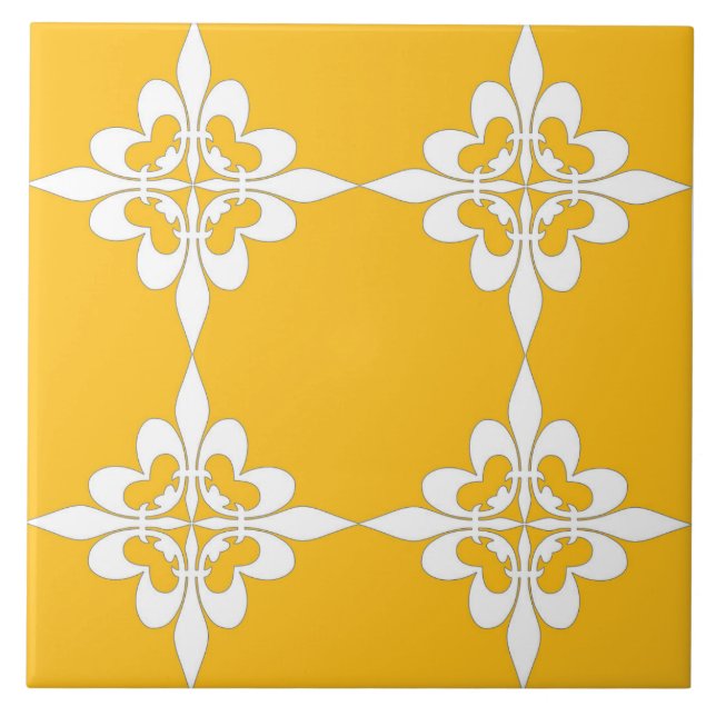 Elegant, modern, ornamental, mustard yellow, white tile (Front)