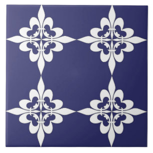 Elegant, modern, ornamental, navy blue, white tile