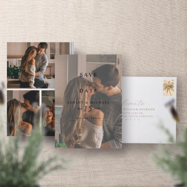 Elegant Modern Overlay 4 Photo Typography Wedding Save The Date (Save the Date!)