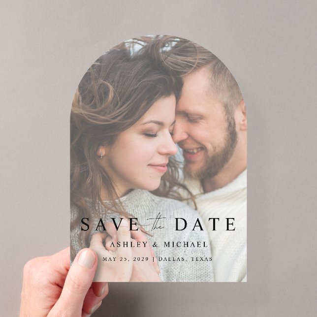 Elegant Modern Overlay Photo Wedding Save the Date Acrylic Invitations (Insitu (Handheld))