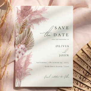 Elegant Modern Pampas Grass Wedding Save the Date  Announcement Postcard