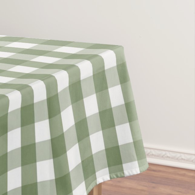 Elegant Modern Pastel Green Gingham Pattern Spring Tablecloth (In Situ)