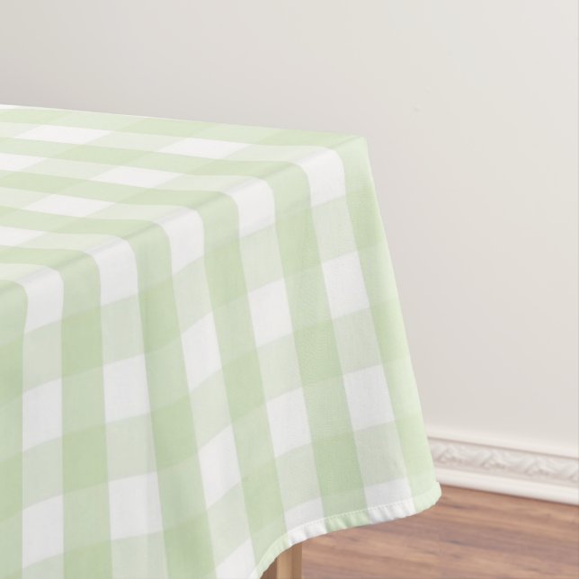 Elegant Modern Pastel Green Gingham Pattern Spring Tablecloth (In Situ)