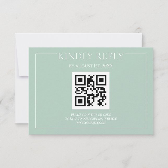  Elegant Modern Pastel Green Wedding RSVP Card (Front)