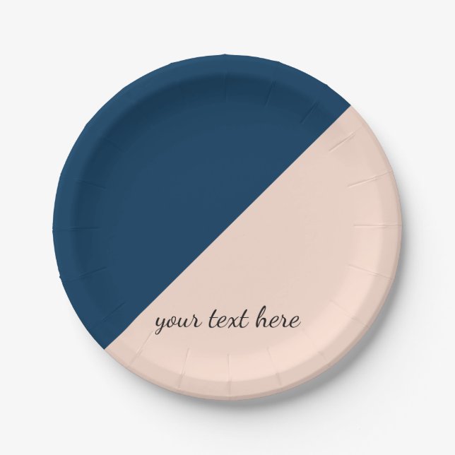 elegant modern pastel peach navy blue colour block paper plate (Front)
