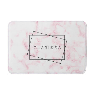 elegant modern pastel pink and white faux marble bath mat