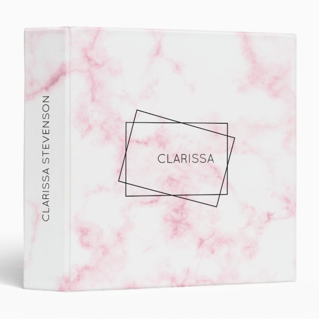 elegant modern pastel pink and white faux marble binder (Front/Spine)