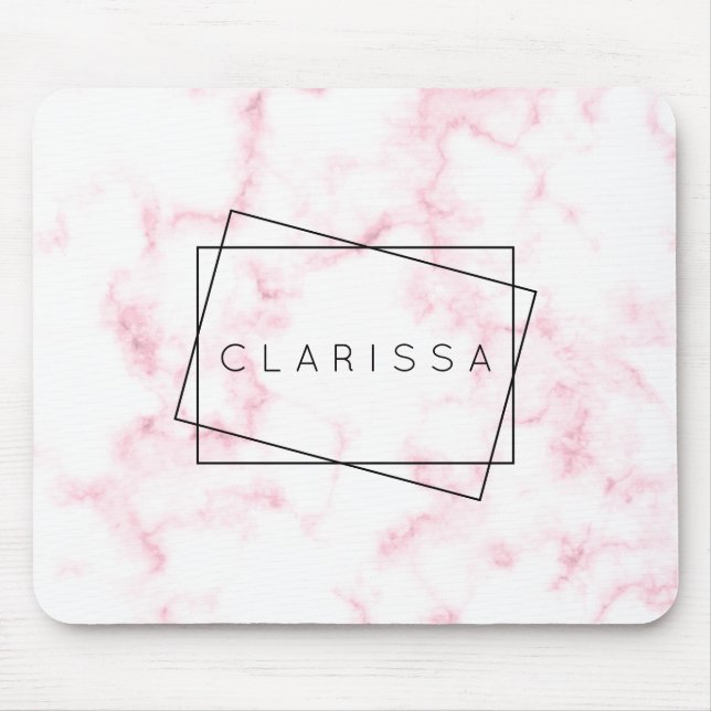 elegant modern pastel pink and white faux marble mouse pad (Front)