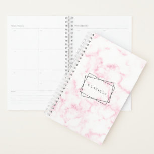 elegant modern pastel pink and white faux marble planner