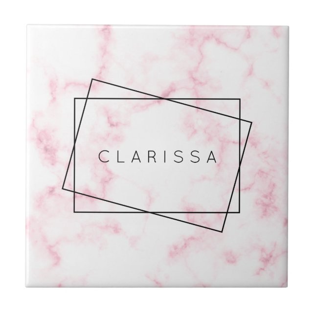 elegant modern pastel pink and white faux marble tile (Front)