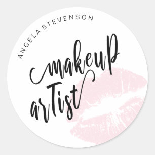Elegant modern pastel pink lips makeup artist classic round sticker
