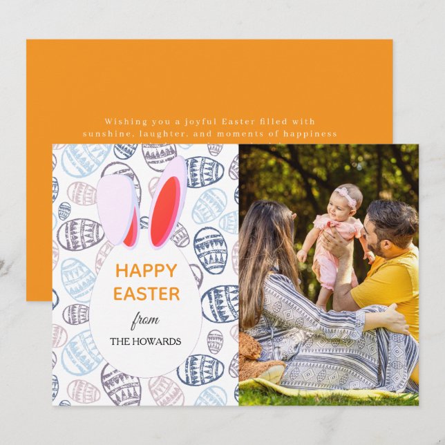Elegant Modern Patterns Happy Easter Photo Holiday Card (Front/Back)