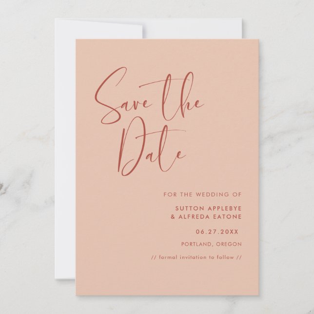 Elegant & modern Peach Save the Date (Front)