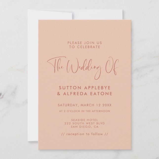 Elegant & modern Peach wedding Invitation (Front)
