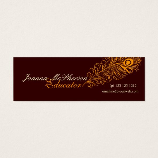 Elegant Modern Peacock Feather Orange Mini Business Card