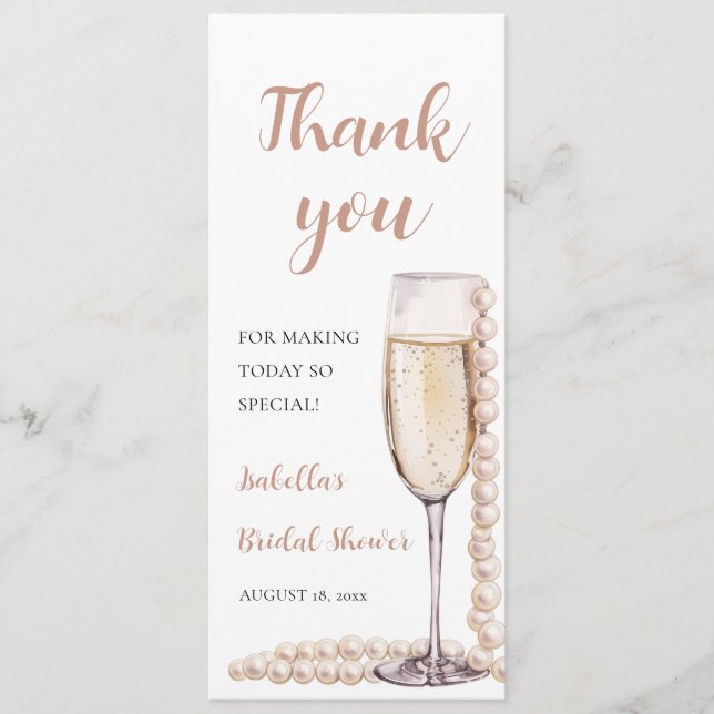 Elegant Modern Pearls and Prosecco Bridal Shower Menu (Front)